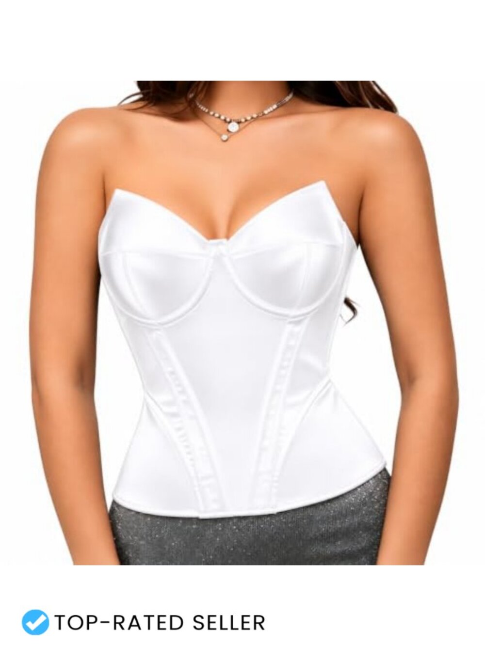 Satin Corset Top Strapless Bustier Lace Up Boned Going Out Top